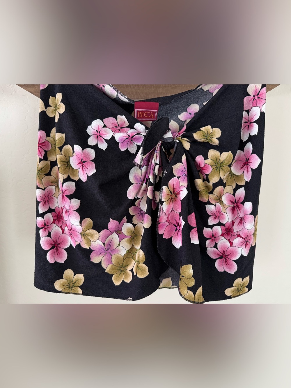 BECCA Black Swim Skirt with Pink & Gold Floral Print